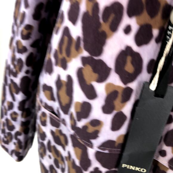 PINKO Italy Leopard Print Coat V Neck Purple Pink Sz Italy 46 US 10 NWT $400 - Picture 9 of 10